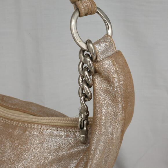 Donald J Pliner Couture Bag Womens Gold Metallic Leather Zip Small Hobo Handbag - Picture 12 of 16